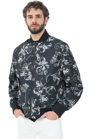 VERSACE Homme, Vestes, Noir, Taille: L Bomber Réversible Noir avec Imprimé Barocco