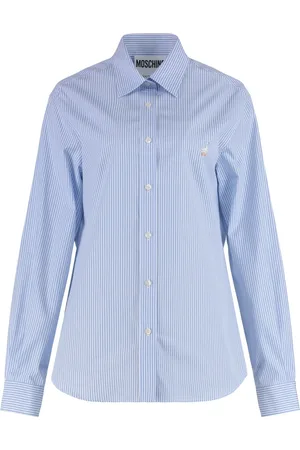 Moschino Femme, Blouses et Chemises, Bleu, Taille: 40 FR Chemise à Rayures en Coton Ourlet Arrondi