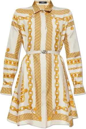 VERSACE Femme, Robes, Jaune, Taille: 38 FR Robe avec impression de rayures de chaîne d