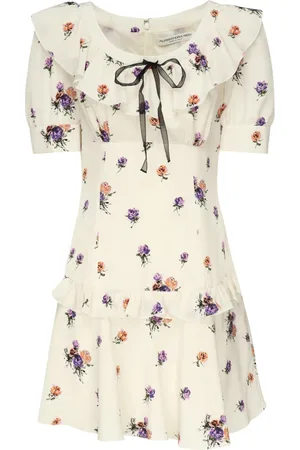 Alessandra Rich Femme, Robes, Multicolore, Taille: 36 FR Robe Mini en Soie Blanche avec Imprimé de Roses