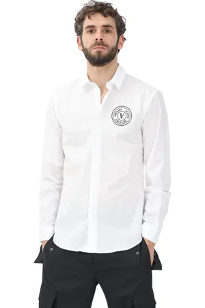 VERSACE Homme, Chemises, Blanc, Taille: S Chemise blanche à manches longues avec emblème V