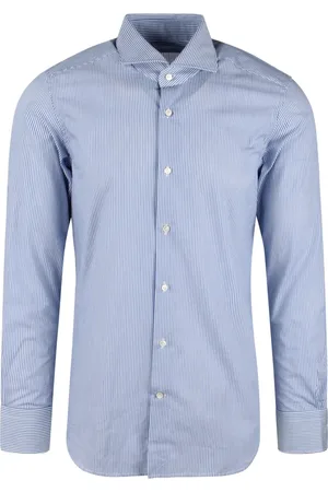 Brian Dales Homme, Chemises, Bleu, Taille: XL Chemise à rayures en coton avec col français