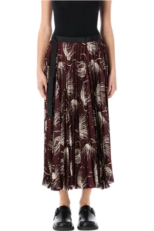 SACAI Femme, Jupes, Multicolore, Taille: 40 FR Jupe Midi Plissée Imprimée Bordeaux