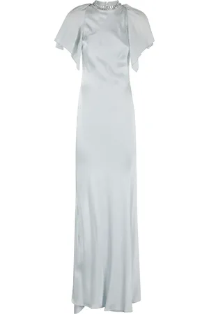 AMEN Femme, Robes, Bleu, Taille: 38 FR Robe en Satin pour Occasions Élégantes