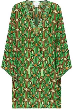 Camilla Femme, Robes, Vert, Taille: ONE Size Caftan géométrique col V Bonnes vibrations