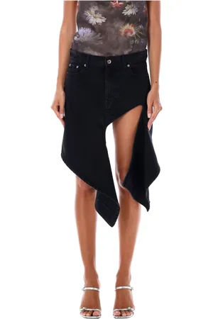 Y / PROJECT Femme, Jupes, Noir, Taille: 40 FR Jupe Mini en Denim Noir avec Découpes