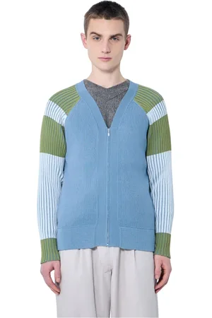 Kiko Kostadinov Homme, Pulls, Multicolore, Taille: M Cardigan à Côtes avec Panneaux Contrastants