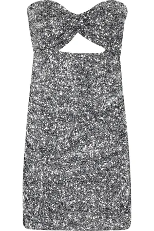 AMEN Femme, Robes, Gris, Taille: 38 FR Robe de soirée à paillettes