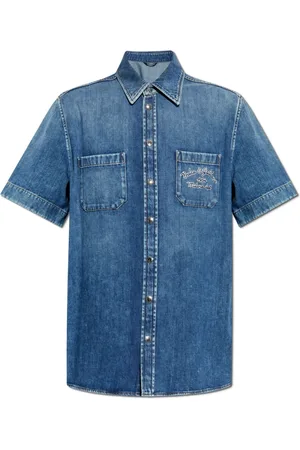 Dolce & Gabbana Homme, Chemises, Bleu, Taille: M Chemise en denim à manches courtes