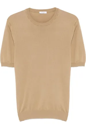 Boglioli Homme, Tops, , Taille: S T-shirt en Coton avec Détails Côtelés