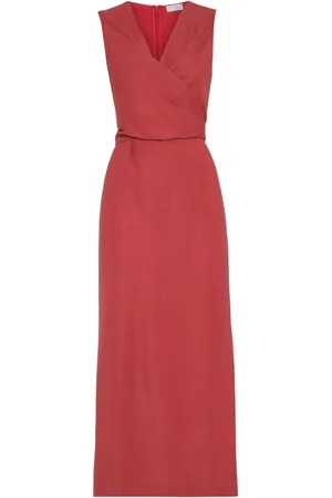 Brunello Cucinelli Femme, Robes, Rouge, Taille: 38 FR Robe Croisée Style Élégant