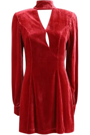 RAQUEL DINIZ Femme, Robes, Rouge, Taille: 38 FR Robe en Velours avec Découpes et Col Haut
