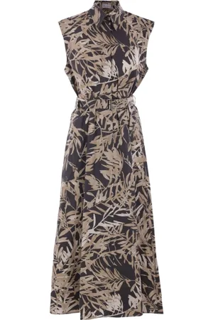 Brunello Cucinelli Femme, Robes, Multicolore, Taille: 40 FR Robe Midi Feuille de Palmier