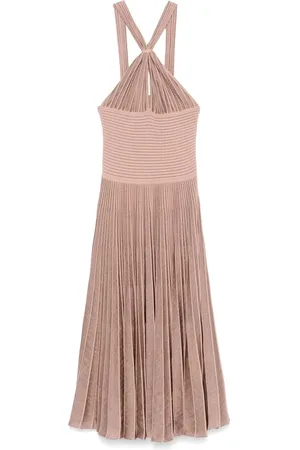 ANTONINO VALENTI Femme, Robes, Rose, Taille: 36 FR Robe Beige en Tricot Côtelé avec Col Clé