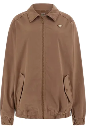 Guess Femme, Vestes, Brun, Taille: 36 FR Manteau en Similicuir Marron avec Détails Dorés