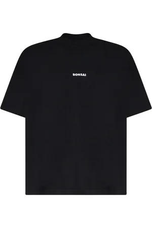 BONSAI Homme, Tops, Noir, Taille: M T-shirt noir en coton avec logo avant