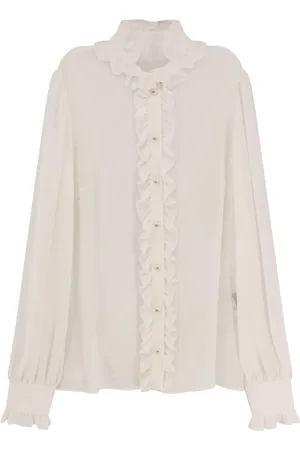 Dolce & Gabbana Femme, Blouses et Chemises, Blanc, Taille: 40 FR Chemise en Soie avec Détail Rouches