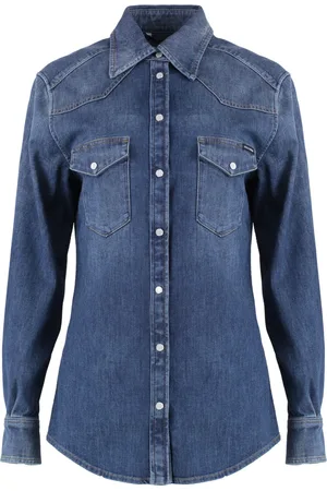 Dolce & Gabbana Femme, Blouses et Chemises, Bleu, Taille: 40 FR Chemise en Denim avec Coutures Contrastées