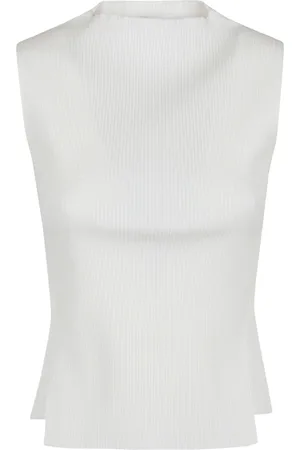 Victoria Beckham Femme, Tops, Blanc, Taille: 38 FR Haut Blanc Côtelé sans Manches avec Fentes Latérales