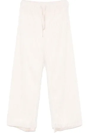 DARKPARK Femme, Pantalons, Blanc, Taille: 36 FR Pantalon à Taille Élastique et Détails à Franges