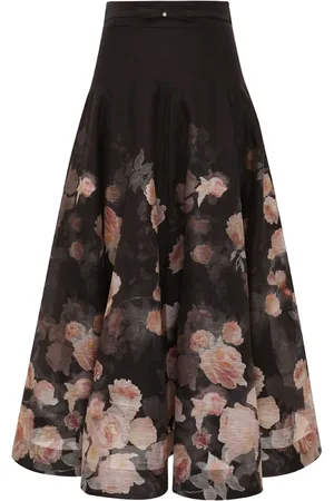 ZIMMERMANN Femme, Jupes, Noir, Taille: 40 FR Jupe Midi en Soie et Lin Noir