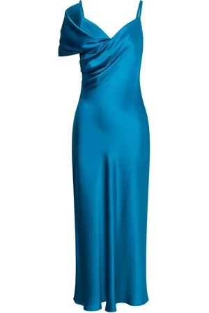 Alberta Ferretti Femme, Robes, Bleu, Taille: 38 FR Turquoise Vert Satin Robe Bretelles Spaghetti
