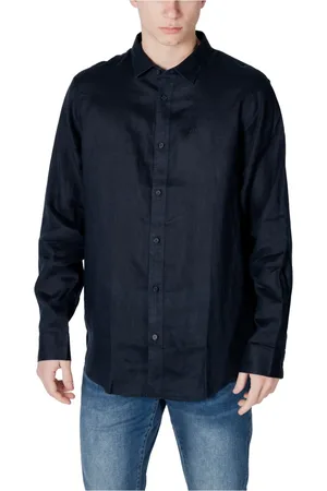 Armani Exchange Homme, Chemises, Bleu, Taille: 2XL Chemise bleue en lin à boutons