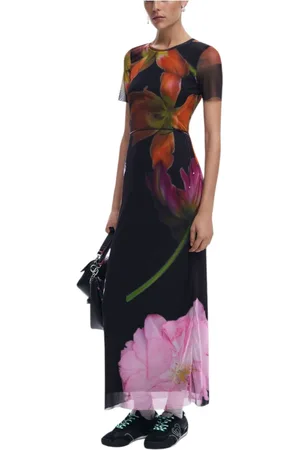 Desigual Femme, Robes, Multicolore, Taille: 36 FR Robe Noire Manches Courtes Printemps/Été