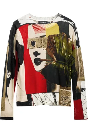Desigual Femme, Pulls, Multicolore, Taille: 36 FR Pull en Tricot à Manches Longues Imprimé Vert