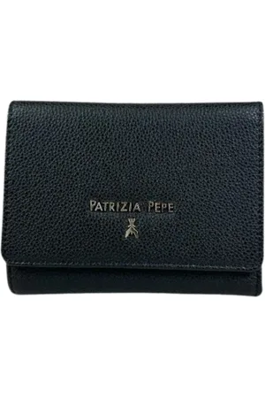Patrizia Pepe Femme, Accessoires, Noir, Taille: ONE Size Portefeuille en cuir noir martelé moyen