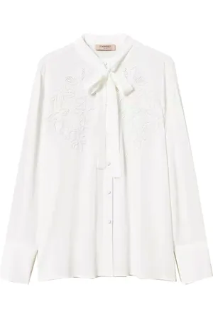 Twin-Set Femme, Blouses et Chemises, Blanc, Taille: 42 FR Chemise en Viscose Brodée