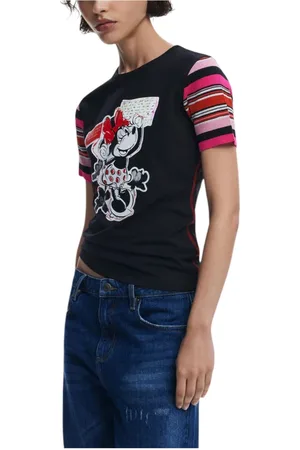 Desigual Femme, Tops, Noir, Taille: 42 FR T-shirt Noir Imprimé Manches Courtes