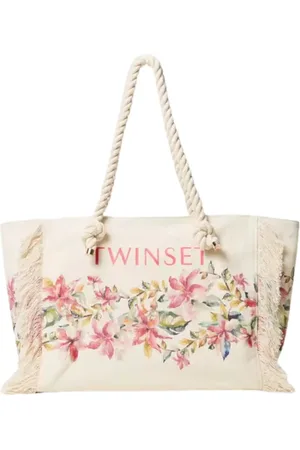 Twin-Set Femme, Sacs, , Taille: ONE Size Sac Shopper en Toile avec Bords Effilochés