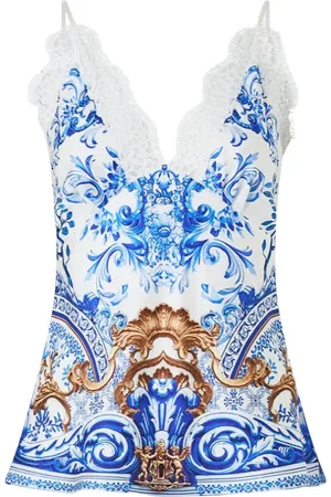 Camilla Femme, Tops, Bleu, Taille: 42 FR Haut en Soie à Bordure en Dentelle - Aventures Azul