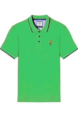 Aeronautica Militare Homme, Tops, Vert, Taille: XL Polo en coton à manches courtes vert