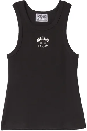 Moschino Femme, Tops, Noir, Taille: 44 FR Débardeur à Logo Côtelé Noir