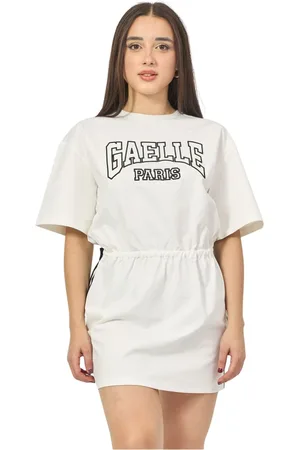 GAËLLE Femme, Robes, Blanc, Taille: 38 FR Robe blanche courte avec logo imprimé