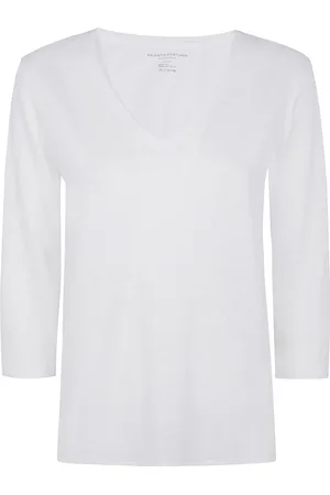 Majestic Femme, Tops, Blanc, Taille: 36 FR Pull élégant col en V avec manches 3/4