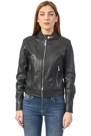 John Richmond Femme, Vestes, Noir, Taille: 38 FR Manteau Court en Cuir Noir à Fermeture Éclair