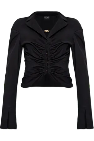 VERSACE Femme, Blouses et Chemises, Noir, Taille: 38 FR Chemise en coton avec drapage