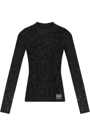 VERSACE Homme, Tops, Noir, Taille: L T-shirt à manches longues en dentelle