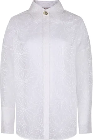GENNY Femme, Blouses et Chemises, Blanc, Taille: 38 FR Chemise Blanche Broderie Orchidées