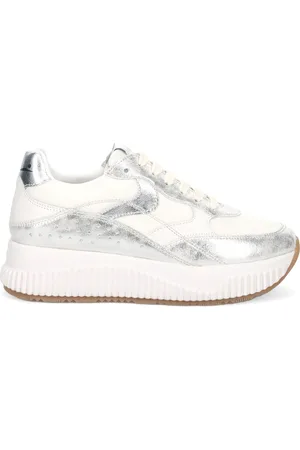 Voile blanche Femme, Chaussures, Gris, Taille: 37 EU Baskets urbain argent avec détails métalliques