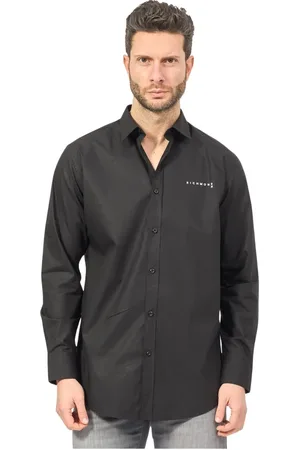 John Richmond Homme, Chemises, Noir, Taille: L Chemise noire avec logo fermeture bouton