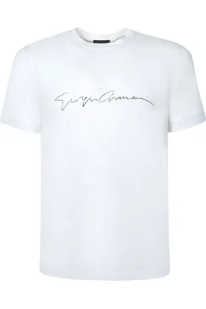 Giorgio Armani Homme, Tops, Blanc, Taille: M T-shirt Minimaliste avec Logo Noir