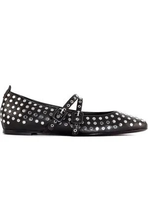 HALMANERA Femme, Chaussures, Noir, Taille: 38 EU Ballerines noires en cuir clouté