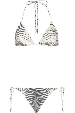 Roberto Cavalli Femme, Maillots de bain, Noir, Taille: 38 FR Bikini Triangle Imprimé Zèbre