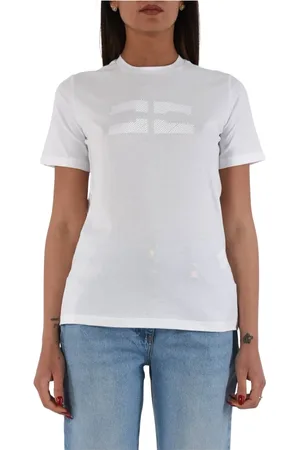 Elisabetta Franchi Femme, Tops, Blanc, Taille: 40 FR T-shirt en jersey avec logo brodé et strass