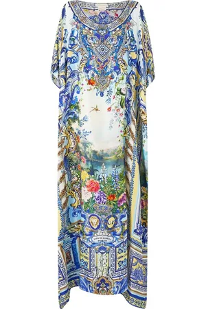 Camilla Femme, Robes, Multicolore, Taille: ONE Size Caftan en soie avec encolure ronde