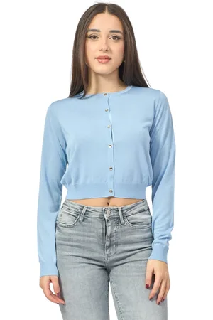 Fracomina Femme, Pulls, Bleu, Taille: 38 FR Cardigan Bleu avec Soie et Boutons